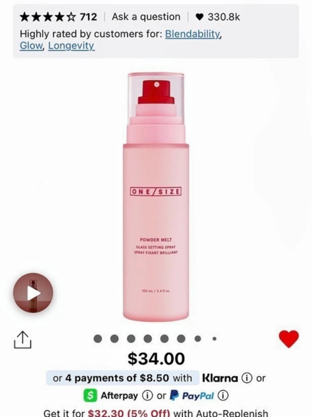 ONE/SIZE Power Mist Glass Setting Spray Powder Mist Setting Spray